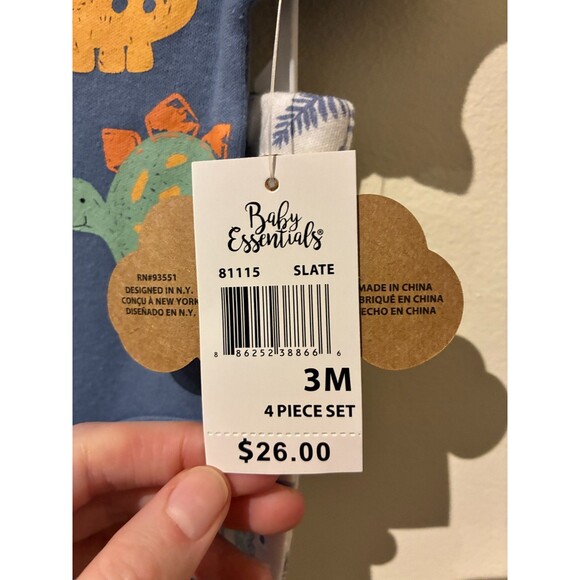 NWT Baby Essentials Blue 4-Piece Dinosaur Outfit - 3M - Picture 3 of 3